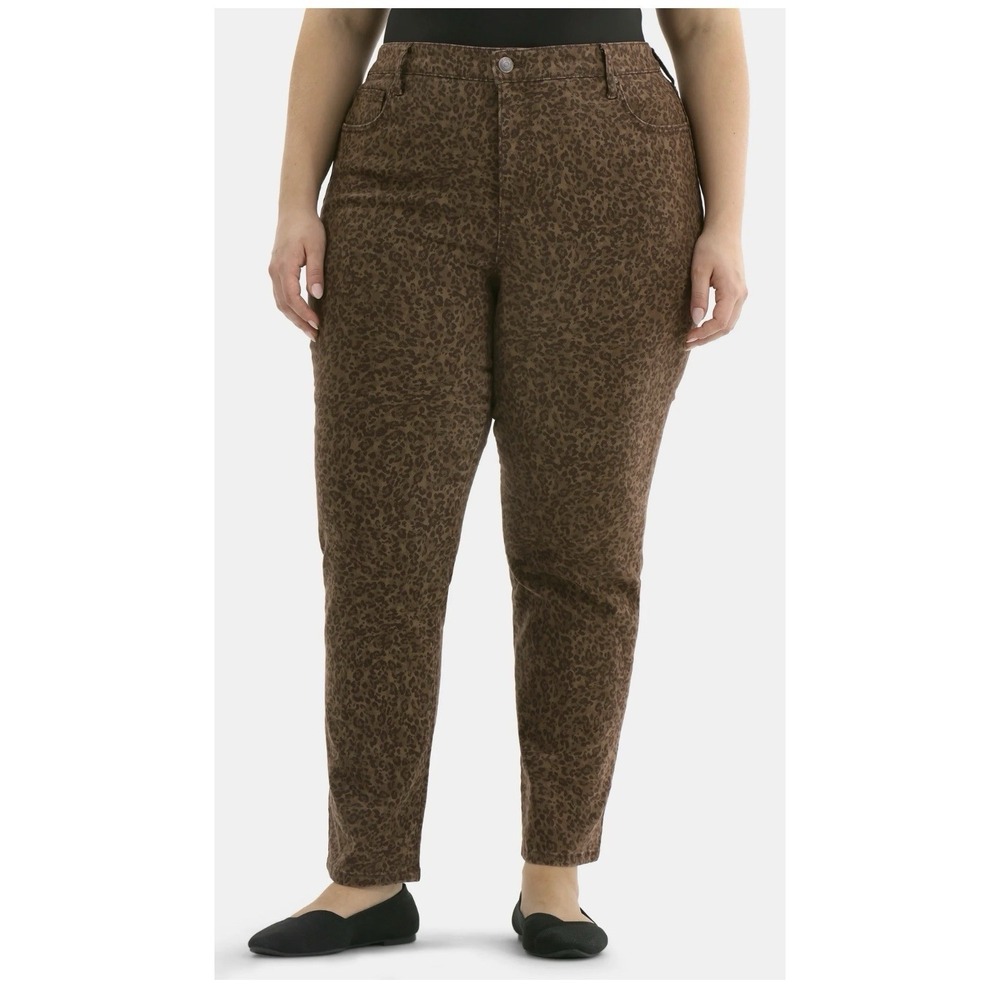 Terra & Sky Womens Brown Leopard Print High Rise Skinny Jeans Plus Size 24W